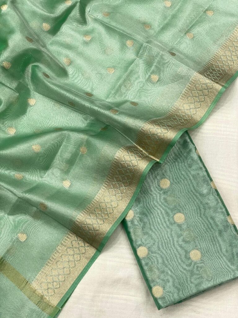 Home banarasi tissue with gold zari 3pcs suit set2